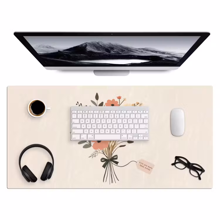 Bloemen - Quote - Beige - Lint Muismat XXL klein -3d