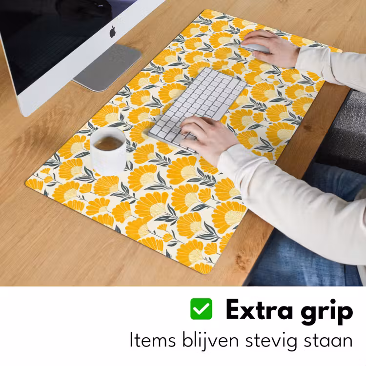 Bloemen - Retro - Botanisch - Okergeel - Grijs Muismat XXL klein 681 -sfeer3