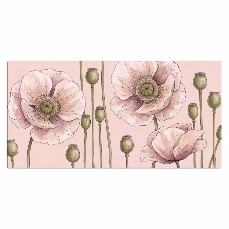 Bloemen - Zomer - Natuur - Aquarel - Roze Muismat XXL klein -3d_leeg