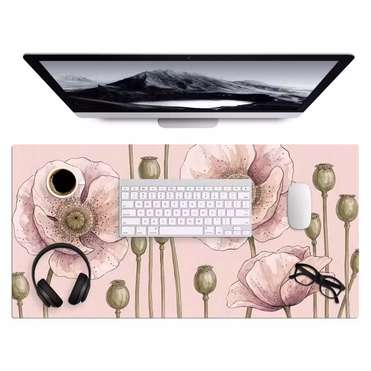 Bloemen - Zomer - Natuur - Aquarel - Roze Muismat XXL klein -3d
