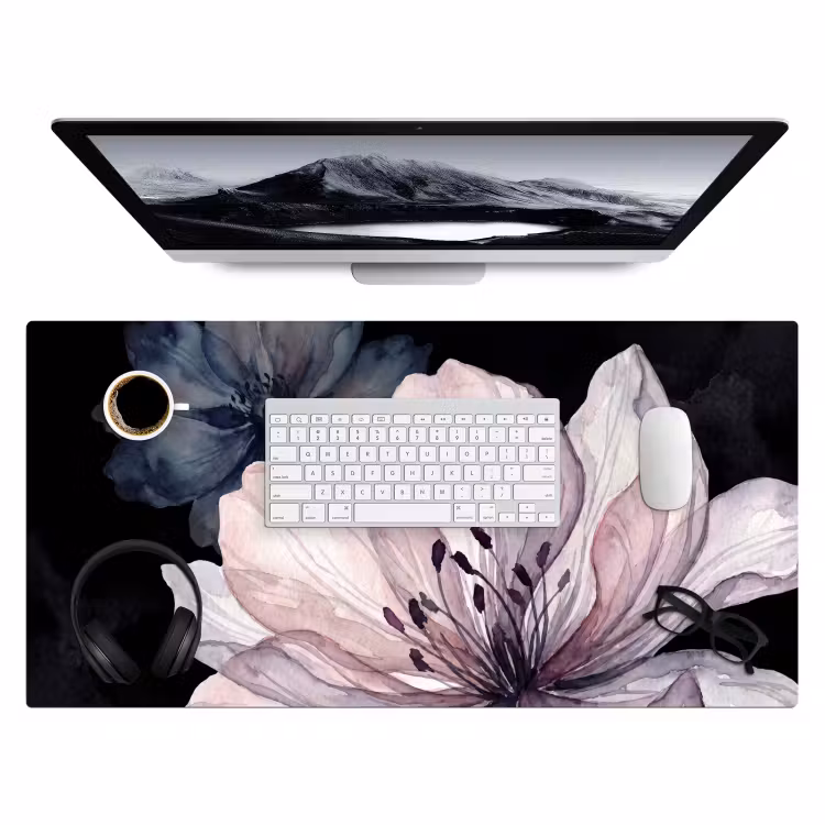 Bloemen - Aquarel - Modern - Roze - Donker Muismat XXL klein -3d