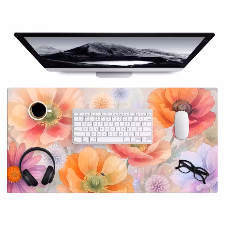 Bloemen - Aquarel - Natuur - Modern - Kleurrijk Muismat XXL klein -3d