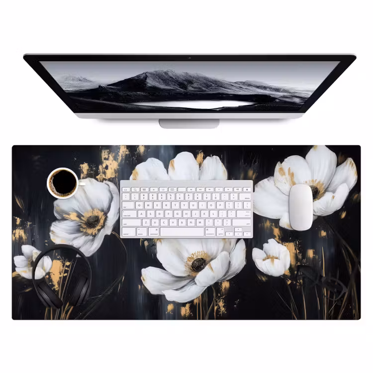Bloemen - Wit - Abstract Muismat XXL klein -3d