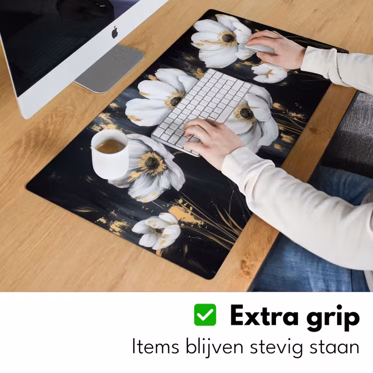 Bloemen - Wit - Abstract Muismat XXL klein -sfeer3