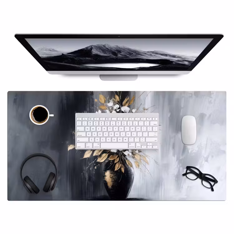 Bloemen - Wit - Vaas - Abstract Muismat XXL klein -3d