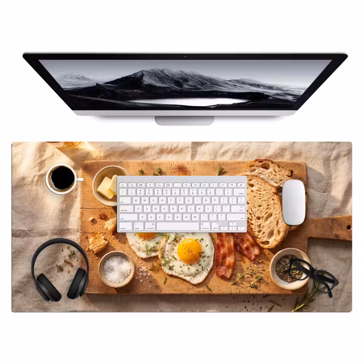 Eten - Ontbijt - Hout - Rustiek - Geel Muismat XXL klein -3d