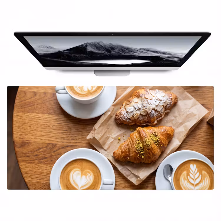 Eten - Croissant - Koffie - Ontbijt - Modern Muismat XXL klein -zzz3d
