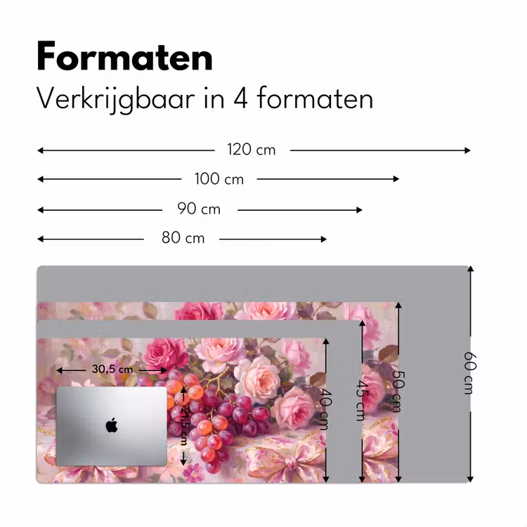 Eten - Bloemen - Stilleven - Roze - Goud Muismat XXL klein -sfeer5