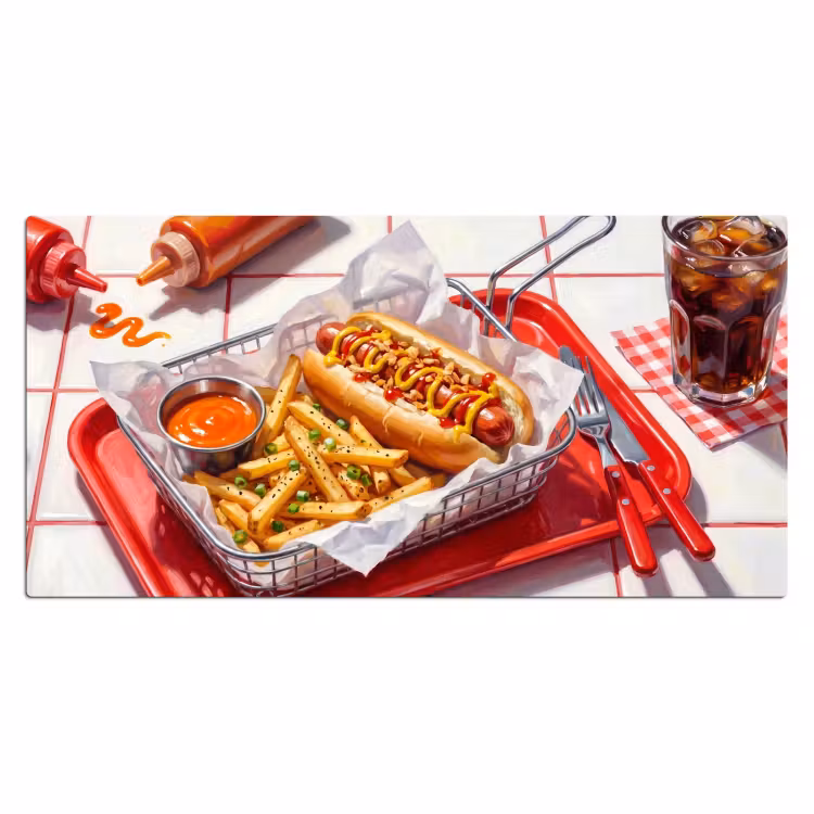 Eten - Hotdog - Fastfood - Modern - Rood Muismat XXL klein -3d_leeg