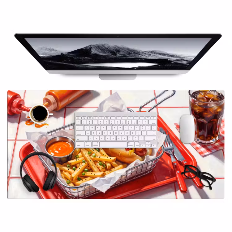 Eten - Hotdog - Fastfood - Modern - Rood Muismat XXL klein -3d