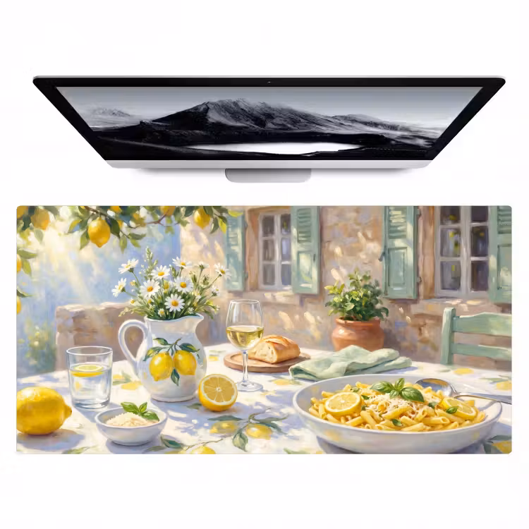 Eten - Terras - Zomer - Geschilderd - Geel Muismat XXL klein -zzz3d