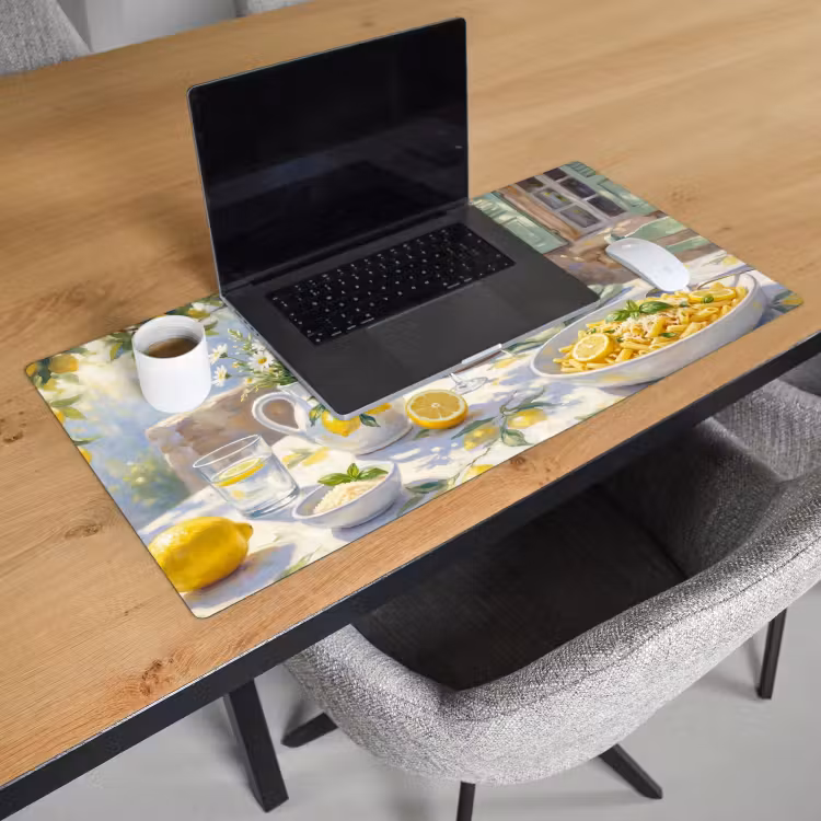 Eten - Terras - Zomer - Geschilderd - Geel Muismat XXL klein -sfeer1