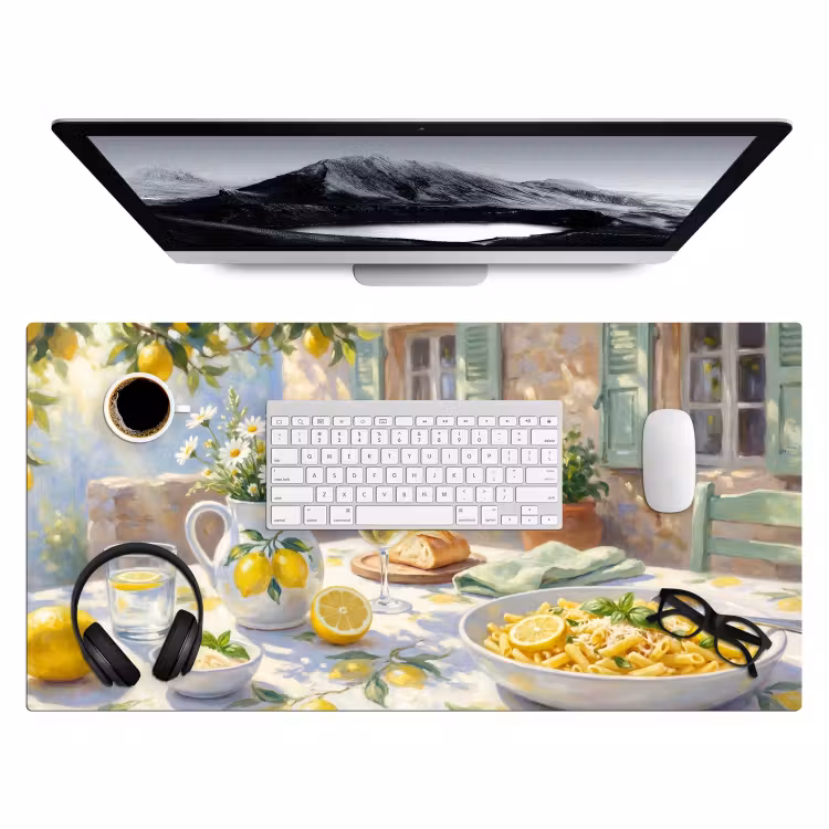 Eten - Terras - Zomer - Geschilderd - Geel Muismat XXL klein -3d