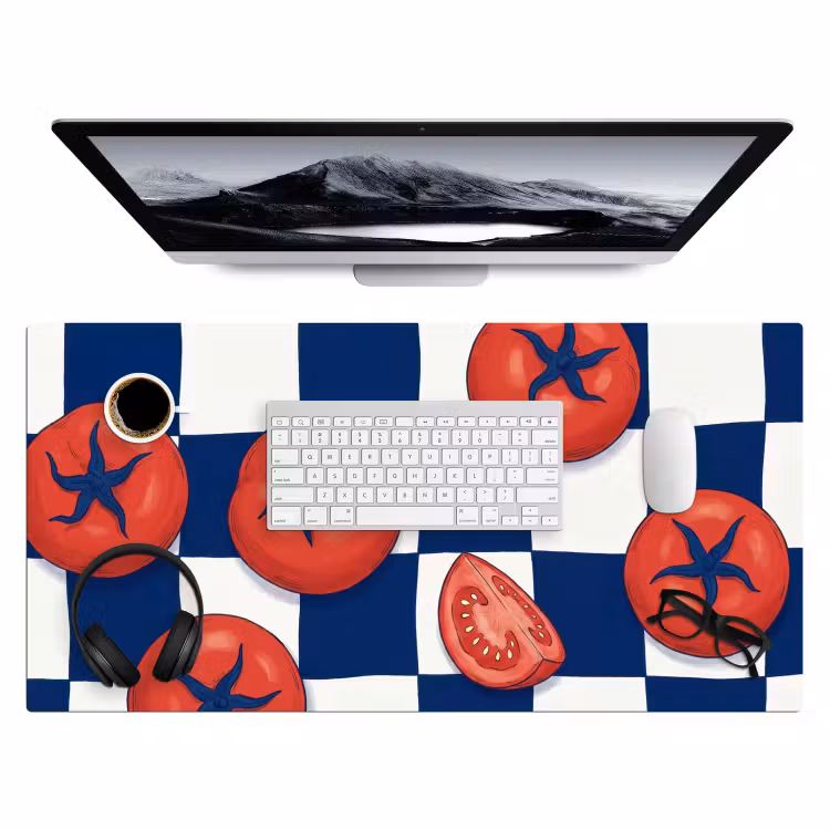 Eten - Tomaten - Keuken - Illustratie - Rood-Blauw Muismat XXL klein -3d
