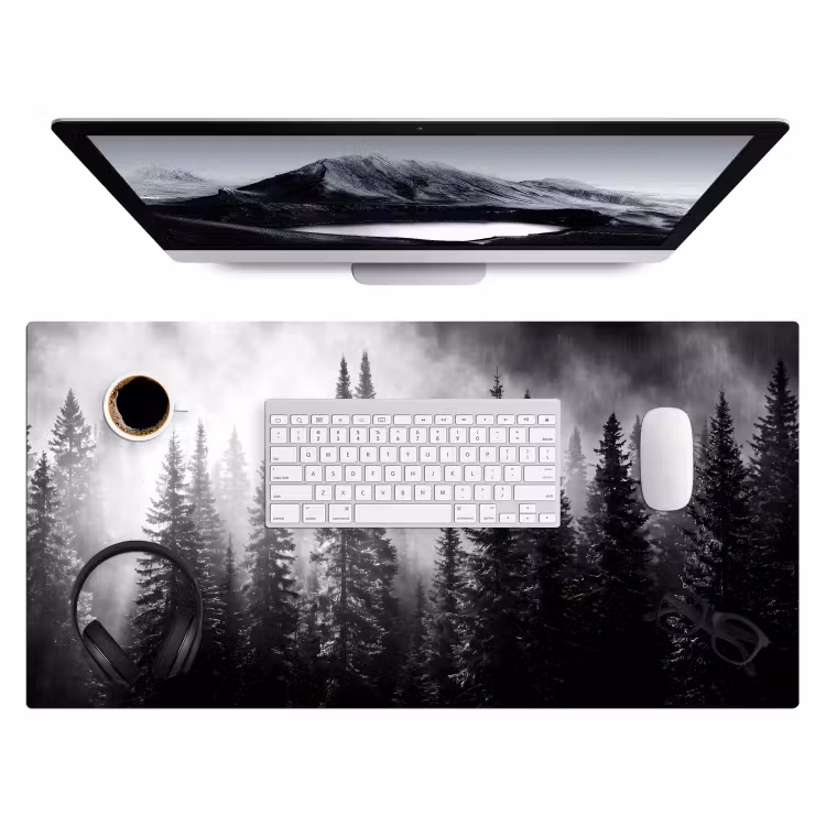 Bos - Mist - Winter - Monochroom - Natuur Muismat XXL klein -3d
