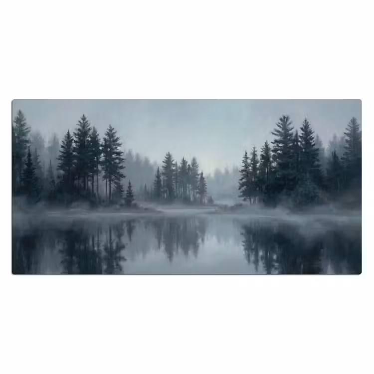 Bos - Meer - Mist - Natuur - Grijs Muismat XXL klein -3d_leeg