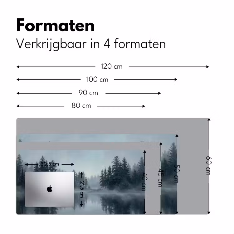 Bos - Meer - Mist - Natuur - Grijs Muismat XXL klein -sfeer5