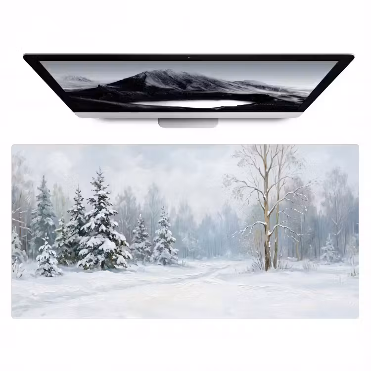 Bospad - Dennen - Sneeuw - Winter - Rustgevend Muismat XXL klein -zzz3d