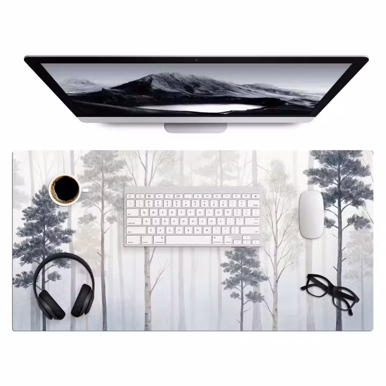 Bos - Bomen - Mist - Natuur - Illustratie - Grijs Muismat XXL klein -3d