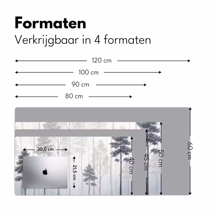 Bos - Bomen - Mist - Natuur - Illustratie - Grijs Muismat XXL klein -sfeer5