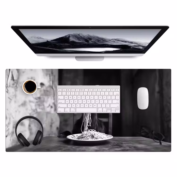 Geit - Bord - Spaghetti - Zwart Wit Muismat XXL klein -3d