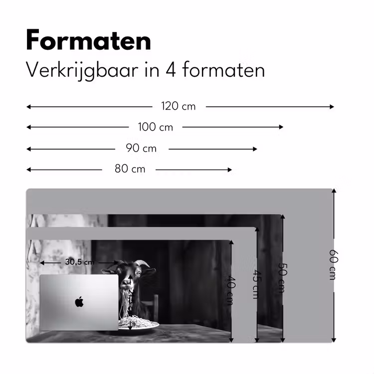 Geit - Bord - Spaghetti - Zwart Wit Muismat XXL klein -sfeer5
