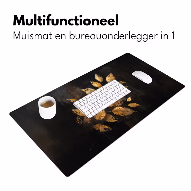 Gouden Bladeren op Donkere Achtergrond Muismat XXL klein -sfeer4