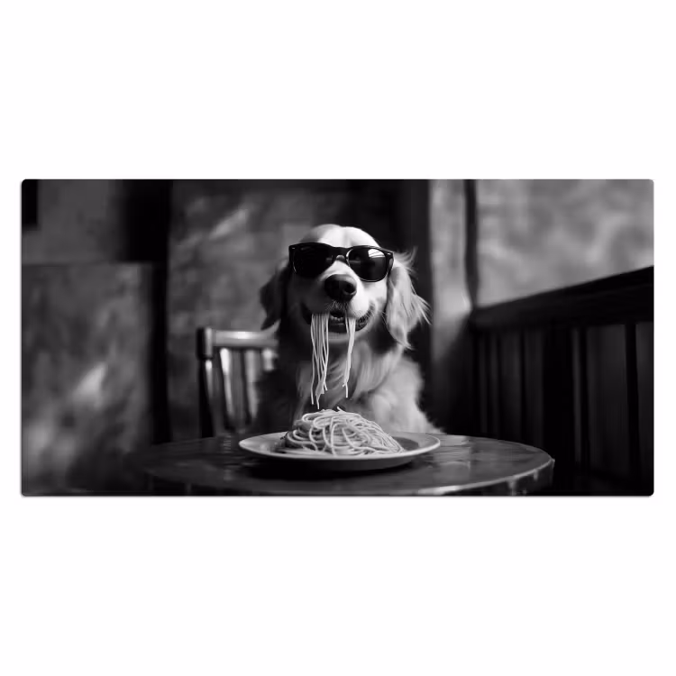 Golden Retriever - Hond - Vrolijk -  Bord spaghetti - Zwart - wit Muismat XXL klein -3d_leeg