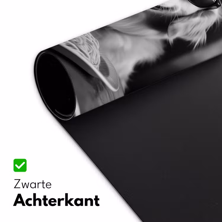 Golden Retriever - Hond - Vrolijk -  Bord spaghetti - Zwart - wit Muismat XXL klein -sfeer2