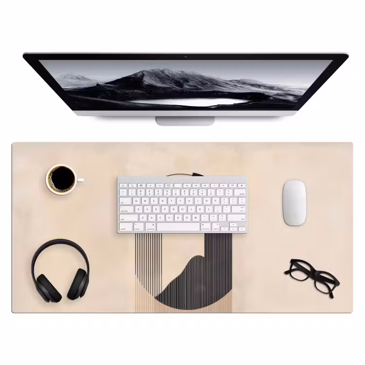 Grafisch gebogen motief - Beige Muismat XXL klein -3d