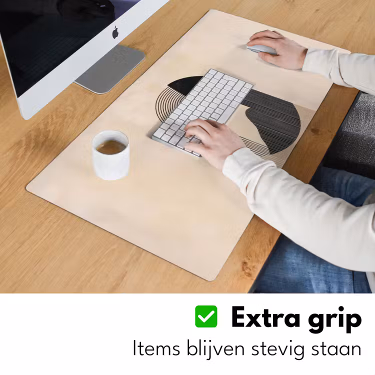 Grafisch gebogen motief - Beige Muismat XXL klein -sfeer3