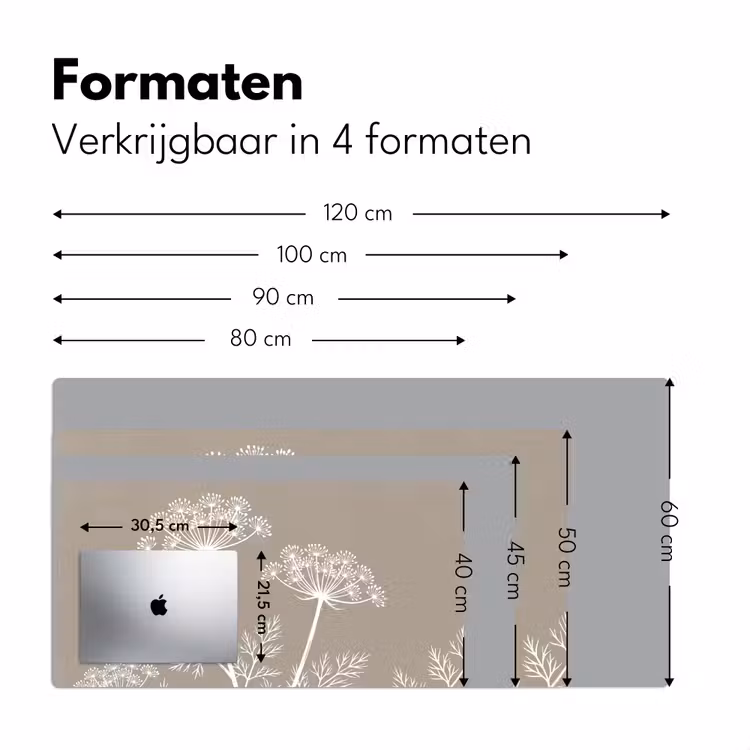 Grafisch - Fluitenkruid - Taupe Muismat XXL klein -sfeer5