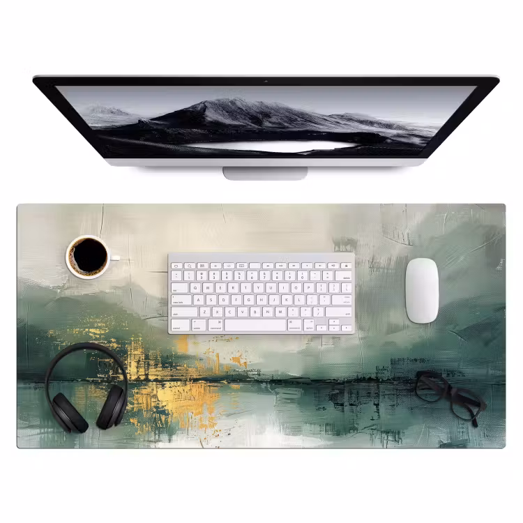 Groen - Modern - Abstract - Goud Muismat XXL klein -3d