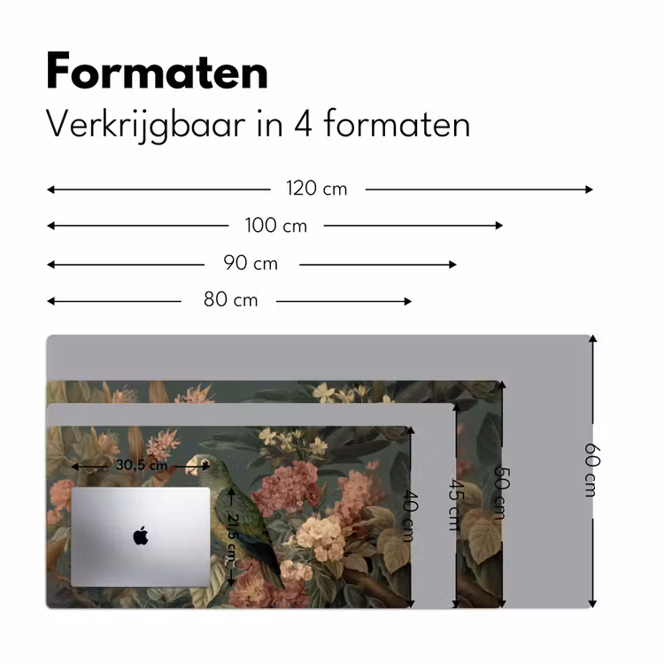 Groene papegaai - Kleurrijke bloemen - Donkere achtergrond Muismat XXL klein -sfeer5