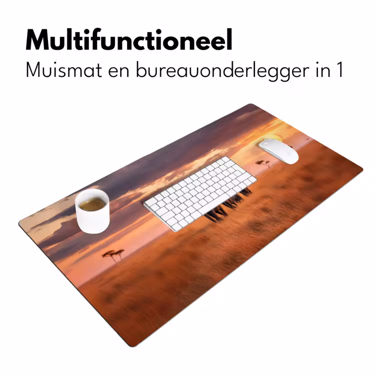Groep olifanten - Open vlakte - Zon Muismat XXL klein -sfeer4