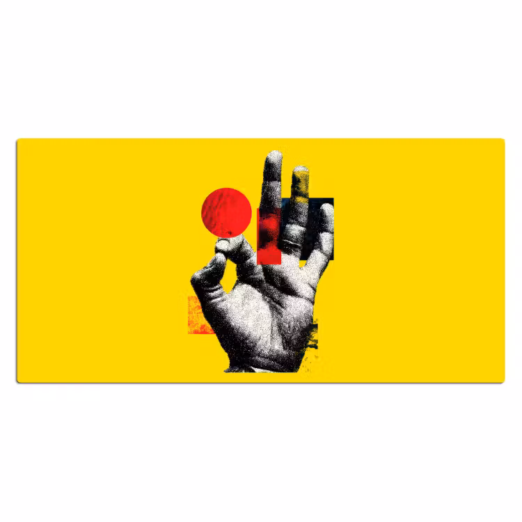 Hand - Rode cirkel - Geel Muismat XXL klein -3d_leeg