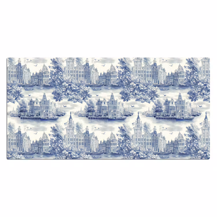 Huizen - Bomen - Water - Vogels - Blauw Muismat XXL klein 681 -3d_leeg