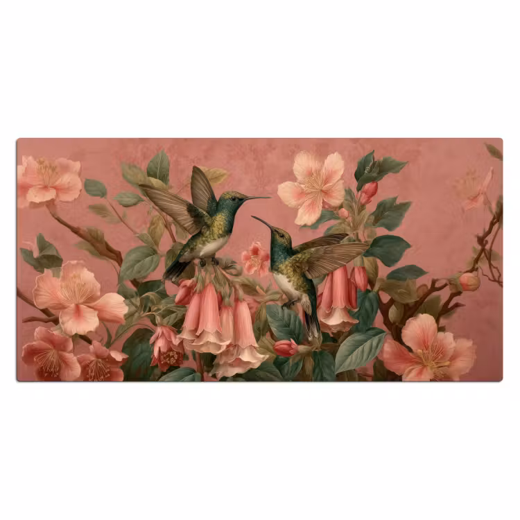 Kolibries - Bloemen - Groen - Roze Muismat XXL klein -3d_leeg