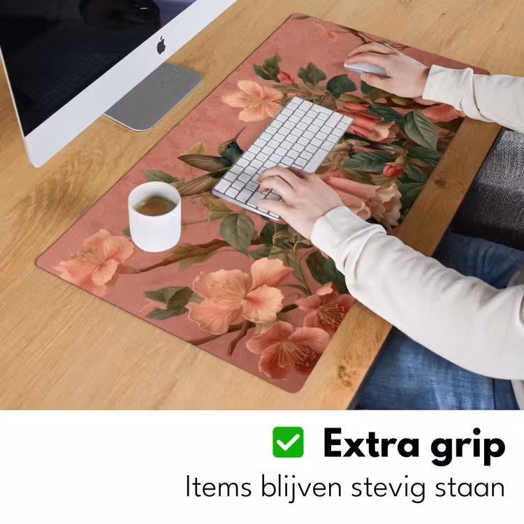 Kolibries - Bloemen - Groen - Roze Muismat XXL klein -sfeer3