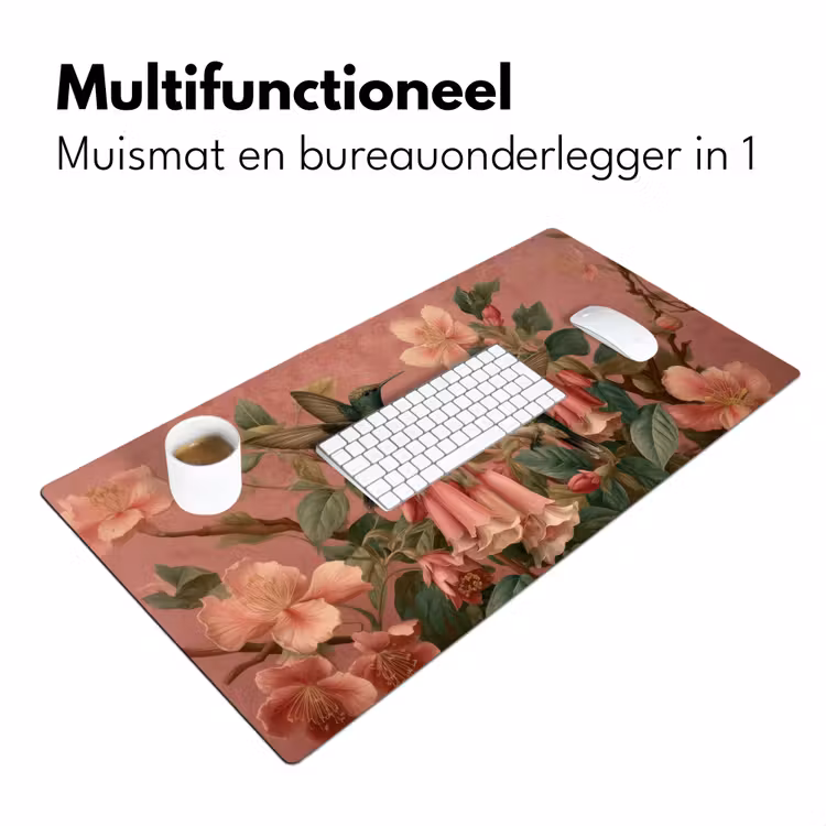 Kolibries - Bloemen - Groen - Roze Muismat XXL klein -sfeer4