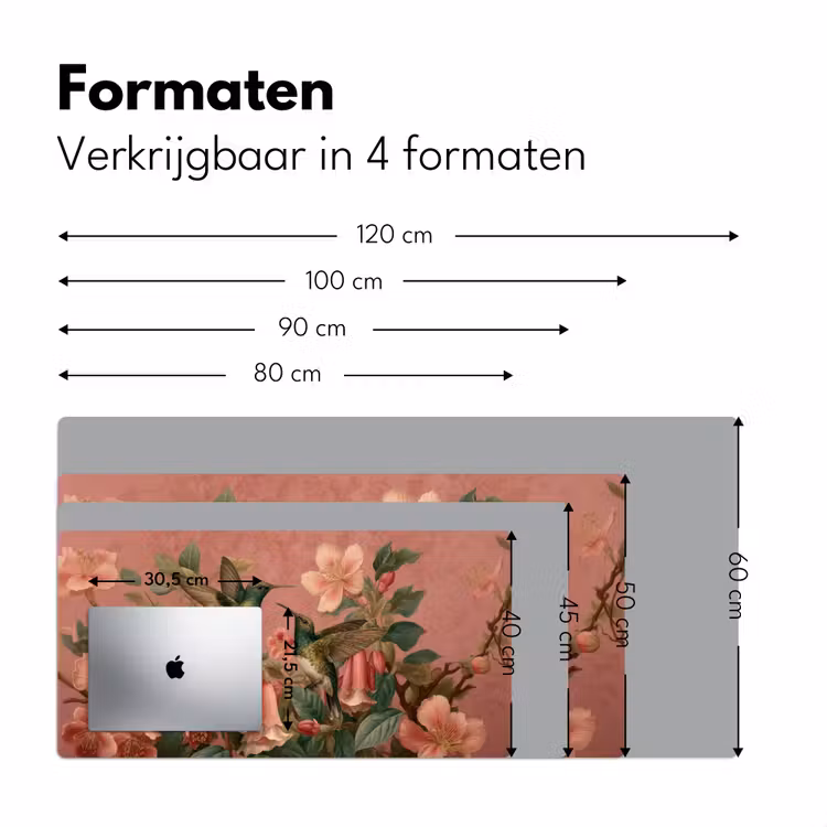 Kolibries - Bloemen - Groen - Roze Muismat XXL klein -sfeer5