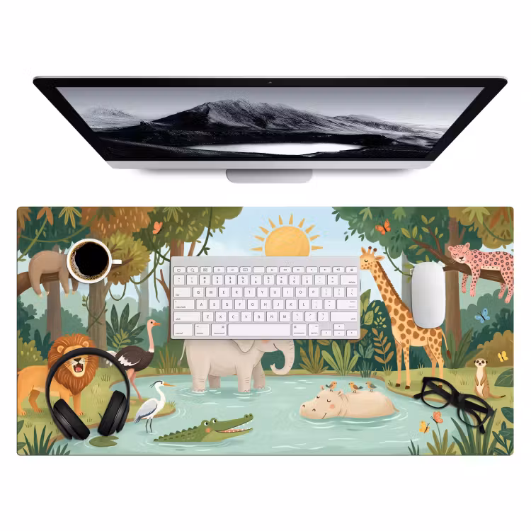 Jungle - Oase - Dieren - Kleurrijk Muismat XXL klein -3d