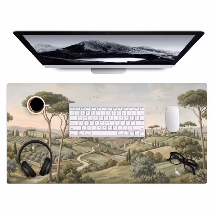 Landschap - Heuvels - Zandpad - Groen Muismat XXL klein -3d