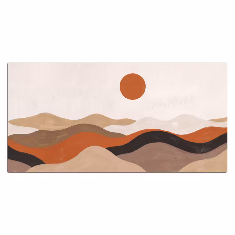 Landschap - Heuvels - Zon - Abstract - Oranje Muismat XXL klein -3d_leeg