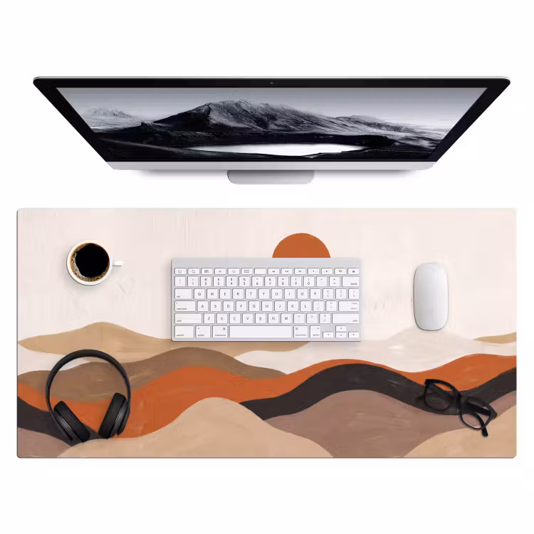 Landschap - Heuvels - Zon - Abstract - Oranje Muismat XXL klein -3d