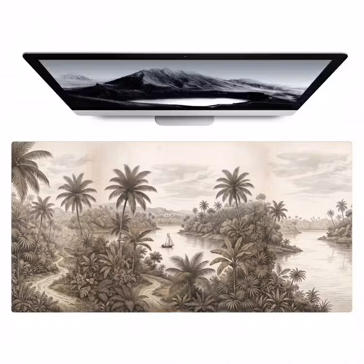 Landschap - Rivier - Boot - Tropisch - Vintage Muismat XXL klein -zzz3d