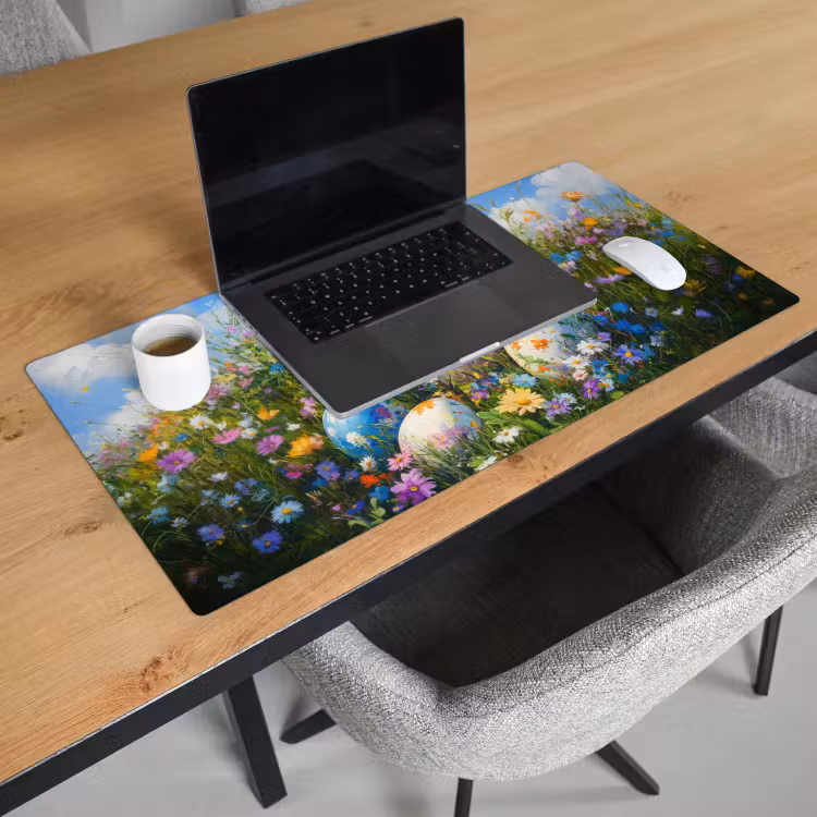 Grasveld - Eieren - Bloemen Muismat XXL klein -sfeer1