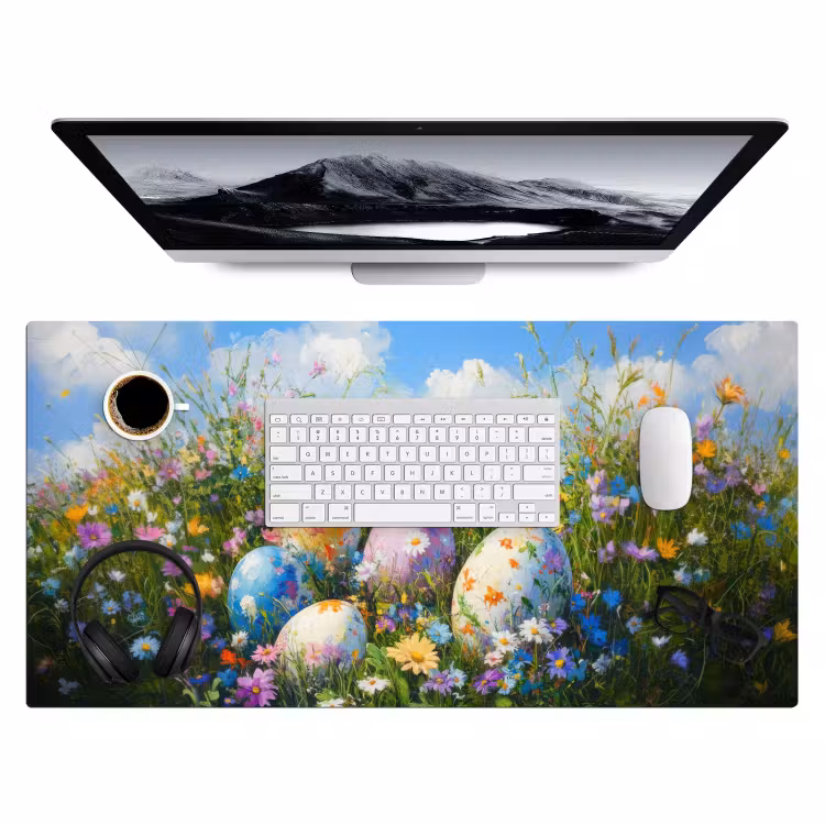 Grasveld - Eieren - Bloemen Muismat XXL klein -3d