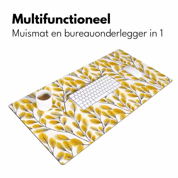 Bladeren - Botanisch - Elegant - Geel - Zwart Muismat XXL klein 681 -sfeer4