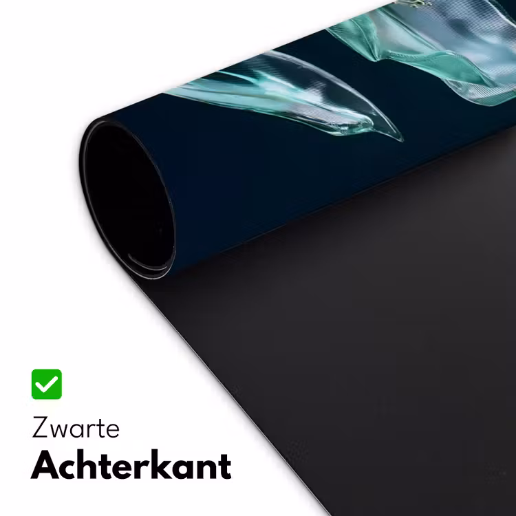 Bladeren - Bloem - Glazen - Donkerblauw Muismat XXL klein -sfeer2